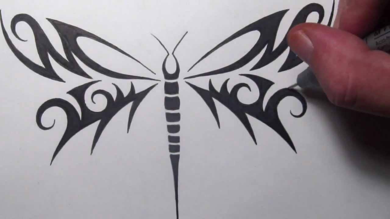 1280x720 Drawing A Tribal Dragonfly Tattoo Design - Dragonfly Tattoo Sketch