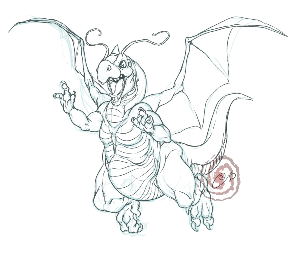 1200x1030 Dragonite By Blackheartspiral - Dragonite Sketch