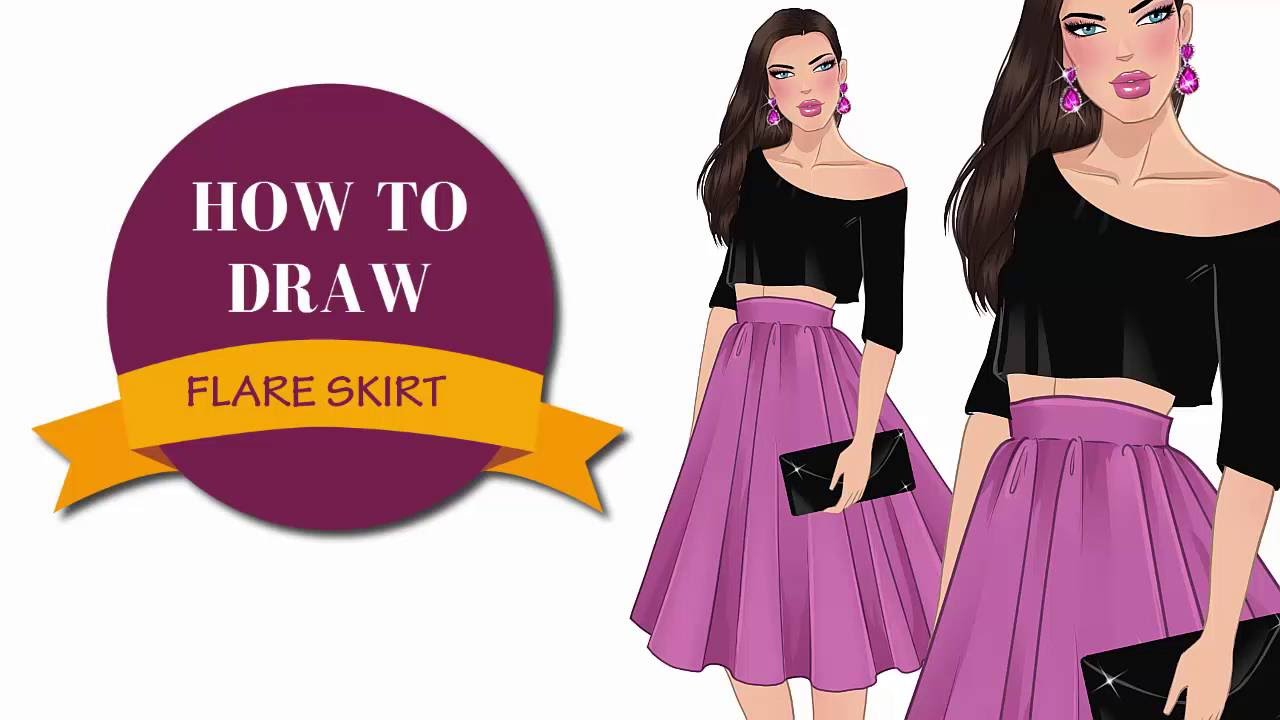 1280x720 How To Draw A Flare Skirt In Fashion Sketches I Draw Fashion - Draw Fashion Sketches