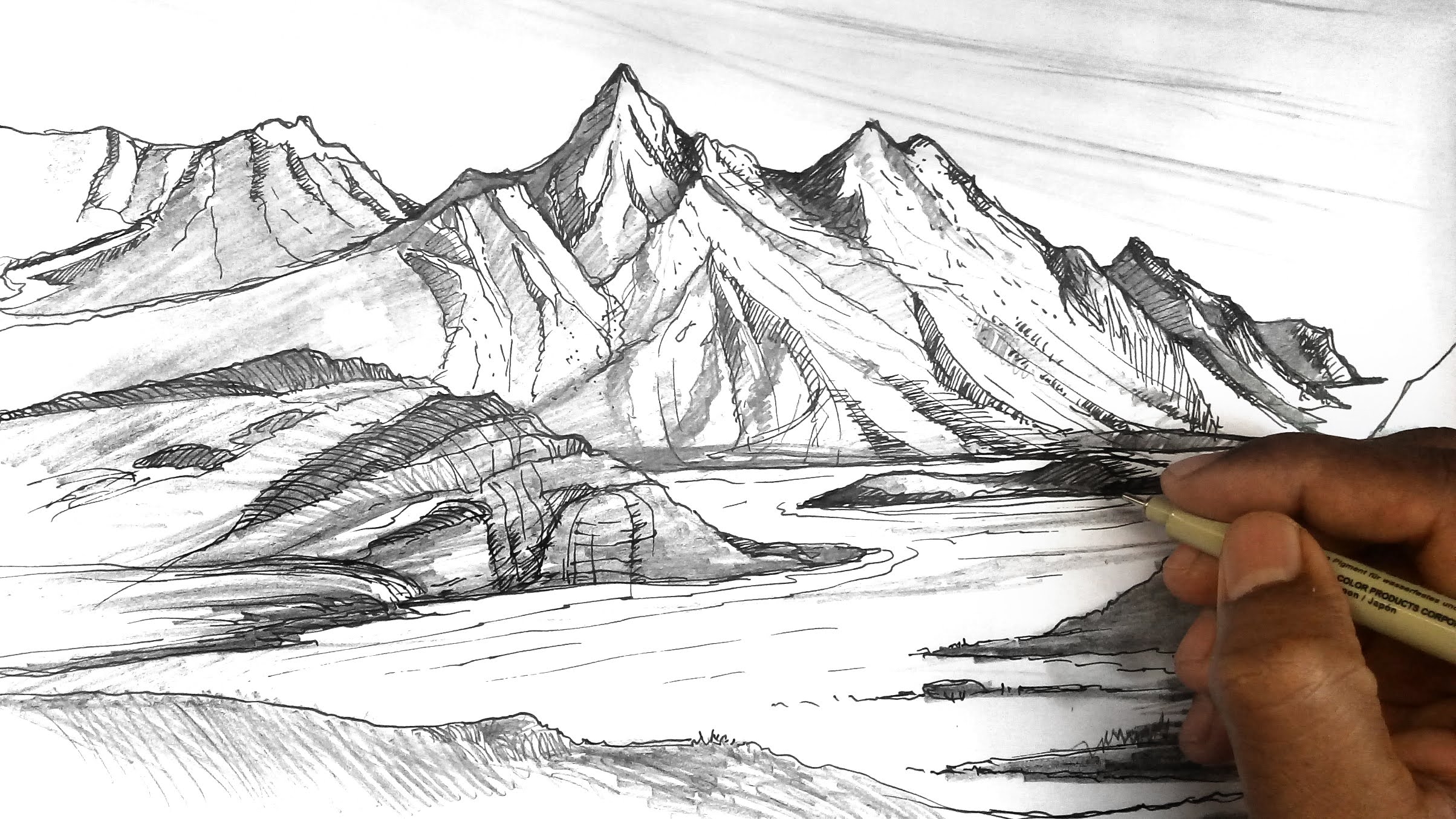 2408x1355 How To Draw Mountains Mountain Sketches - Drawing Sketches Images