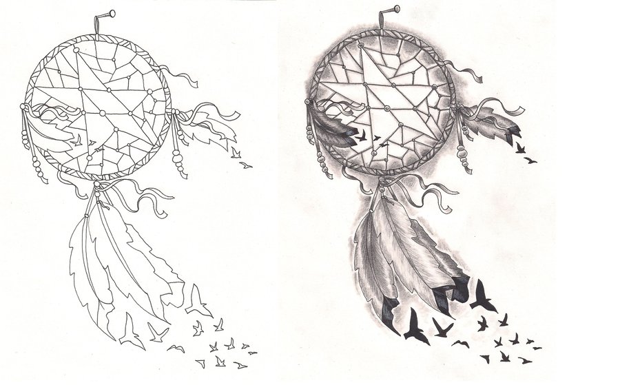 900x559 Grey Dreamcatcher And Horse Tattoos Tattoo Ideas - Dream Catcher Tattoo Sketch