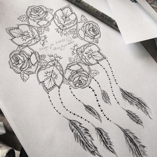 640x640 Rose And Mandala Dream Catcher With Quote Tattoos - Dream Catcher Tattoo Sketch