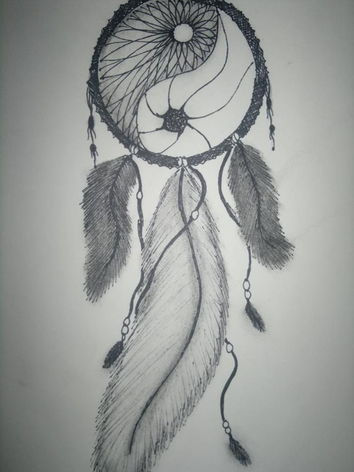 720x960 Own Drawing, Dream Catcher, Ying And Yang, Feathers, Beads, Pretty - Dream Sketch