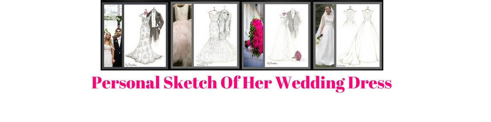 1680x420 Personalized Wedding Dress Sketch Gift By Dreamlines On Etsy - Dreamlines Sketch