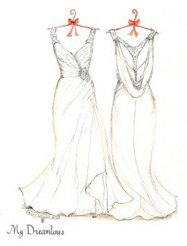 266x350 Sketch Of Front Amp Back Of Wedding Dress One Year By Dreamlines - Dreamlines Sketch