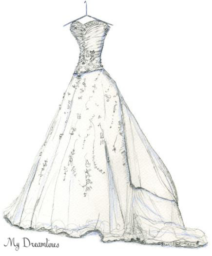 435x526 Sketch Of Wedding Dress One Year Anniversary Gift By Dreamlines - Dreamlines Sketch