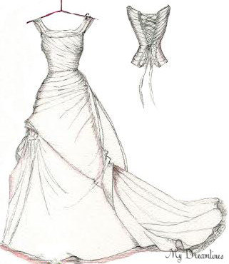 321x370 Sketch Of Wedding Dress Amp Back One Year By Dreamlines On Etsy - Dreamlines Sketch