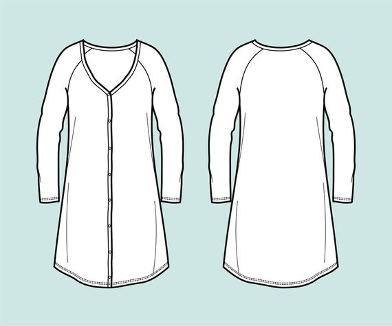 570x475 Dress Vector Fashion Flat Sketch Adobe Illustrator Design Etsy - Dress Flat Sketch