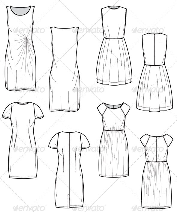 590x708 Fashion Flat Sketches For Day Dress Collection By Studio524 - Dress Flat Sketch