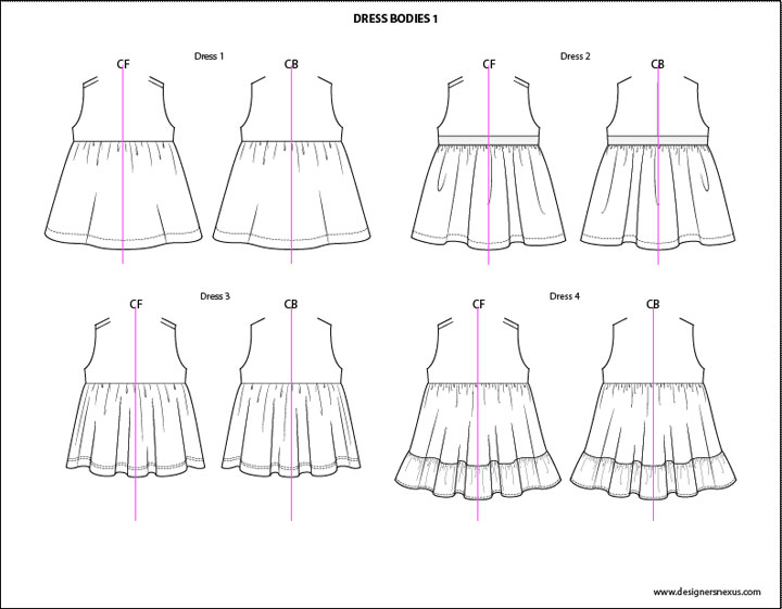 720x561 Kids Illustrator Flat Fashion Sketch Templates - Dress Flat Sketch