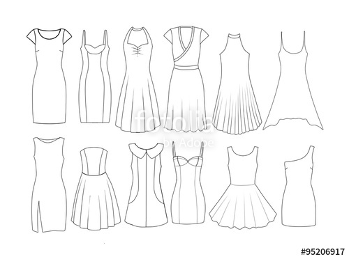 500x372 Set Of Fashion Flat Templates Sketches - Dress Flat Sketch