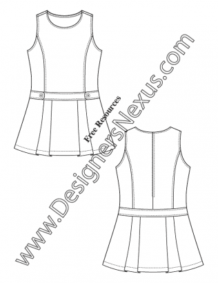 316x409 V27 Girls Dress Flat Fashion Sketch For Childrenswear - Dress Flat Sketch