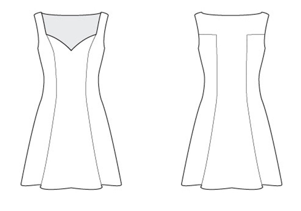 1000x700 Black Dress Flat Sketch Kelley Kavanaugh - Dress Flat Sketch