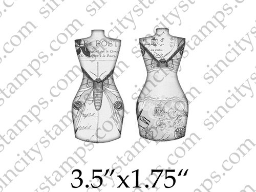 500x375 Mannequin Dress Form Post Butterfly Tags Art Rubber Stamp Set - Dress Form Sketch
