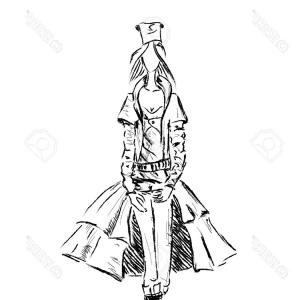 300x300 Photostock Vector Vector Fashion Model Vector Sketch Silhouette - Dress Outline Sketch