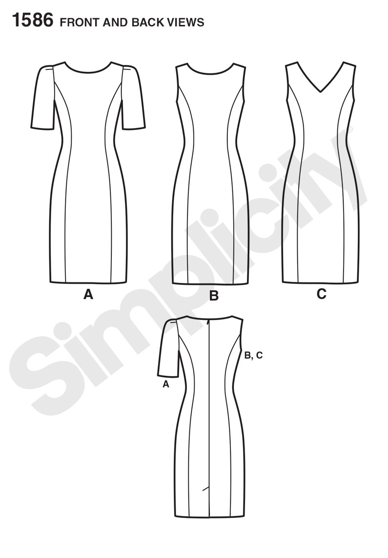 795x1142 Simplicity 1586 Misses Dress - Dress Outline Sketch