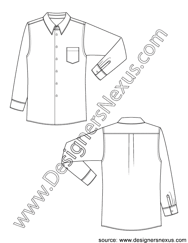 612x792 Classic Mens Dress Shirt V1 Fashion Technical Drawing - Dress Shirt Sketch
