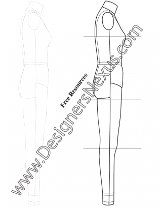 316x409 Full Body Female Dress Form Fashion Template Sketch V6 Side View - Dress Sketch Template