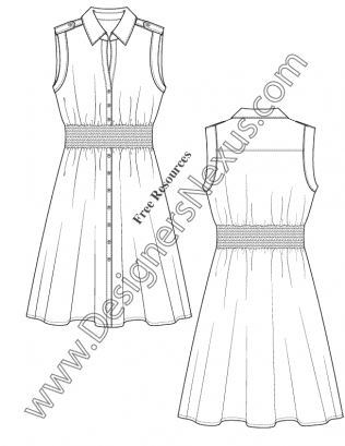 316x409 V34 Muscle Sleeve Shirtdress Fashion Flat Sketch Template Illustrator - Dress Sketch Template