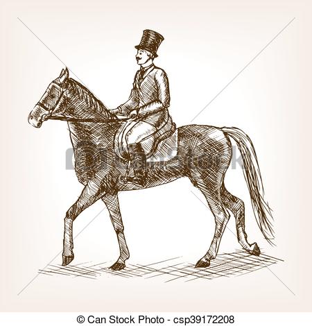 450x470 Vintage Gentleman On Horse Sketch Style Vector. Vintage Gentleman - Dressage Horse Sketch
