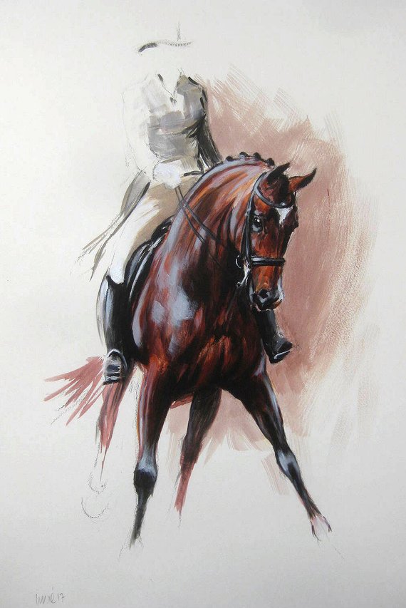570x853 Horse Print Equine Dressage Art Country Home Decor Limited Etsy - Dressage Sketch