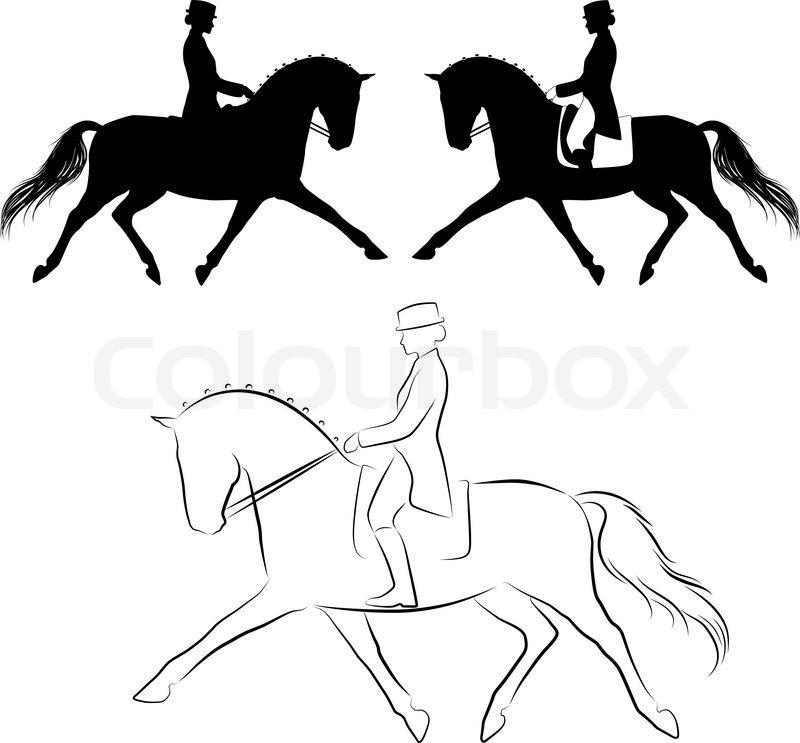 800x743 Set Of Three Variations Off Dressage Horse With Rider Performing - Dressage Sketch