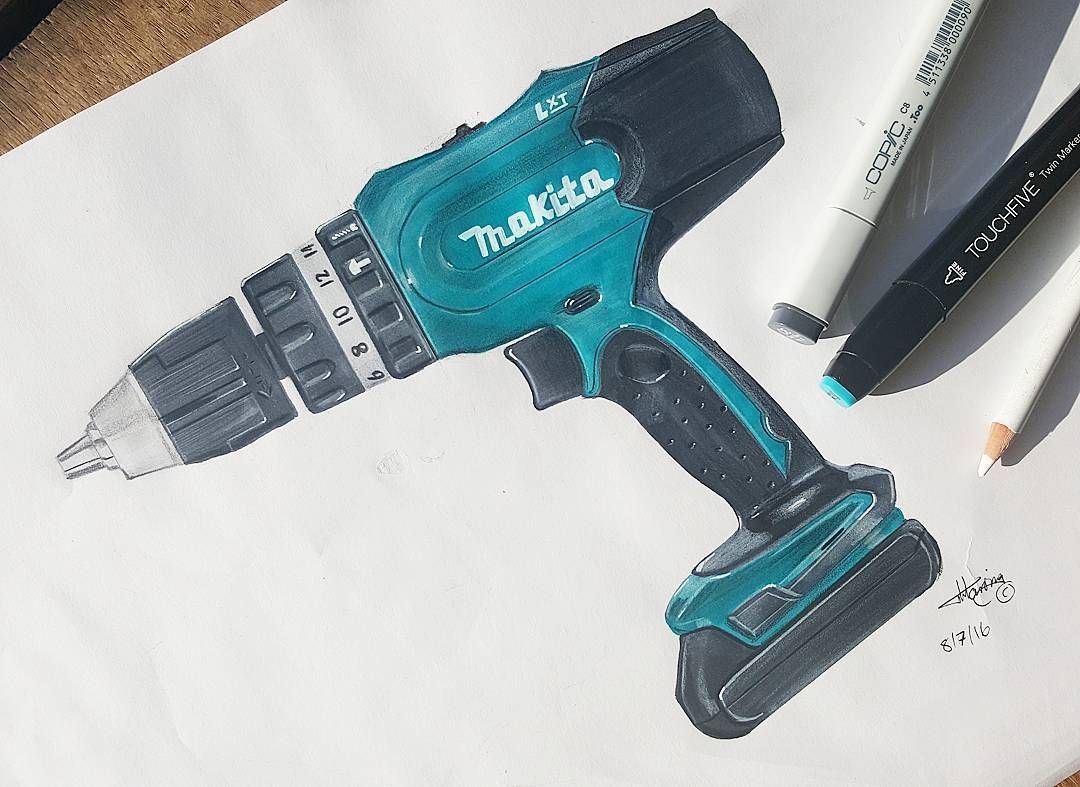 1080x787 Rendered Version Of My Makita Drill Sketch. Fine Art - Drill Sketch