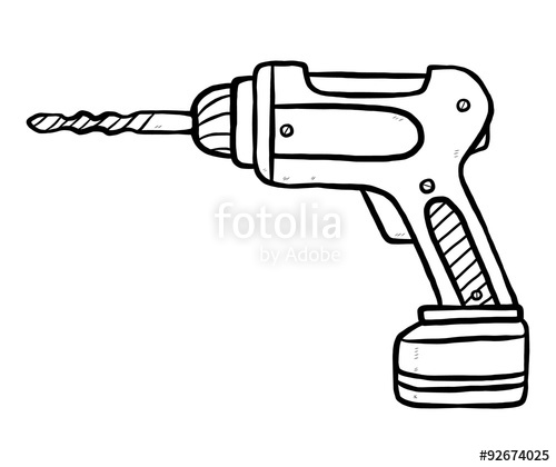 500x420 Drill Cartoon Vector And Illustration, Black And White, Hand - Drill Sketch