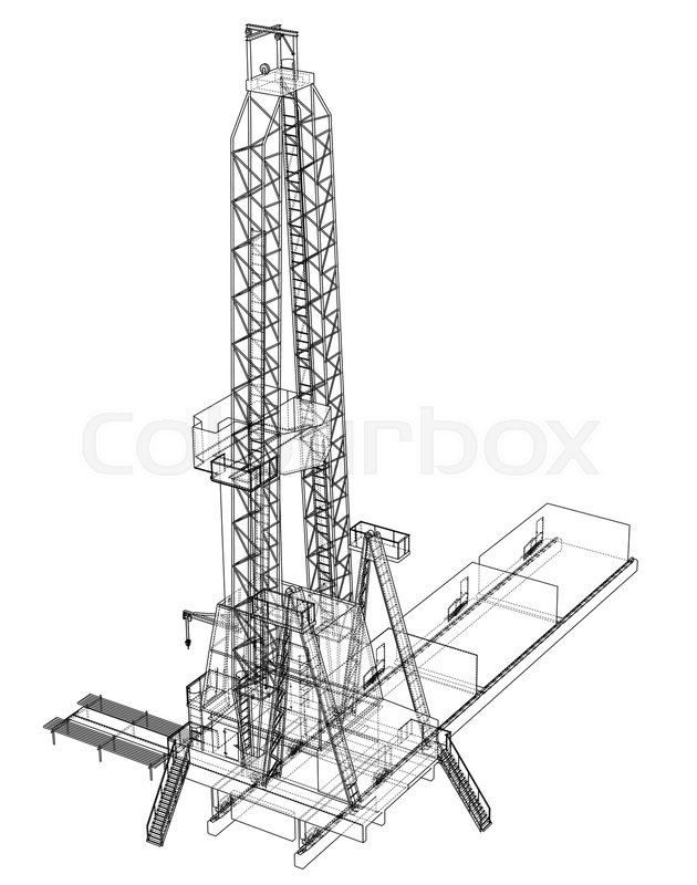 630x800 Oil Rig. Detailed Vector Illustration Isolated On White Background - Drilling Rig Sketch