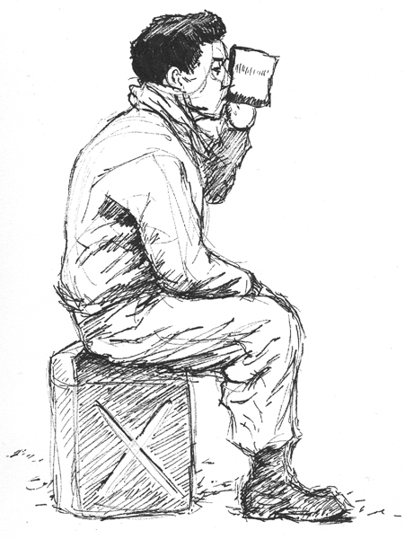 451x600 Pen Sketches Wwii Gis - Drinking Water Sketch