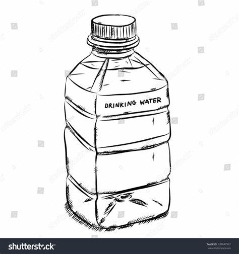 474x505 Plastic Water Bottle Drawing. Vector Single Sketch Plastic Bottle - Drinking Water Sketch