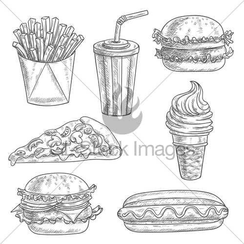 500x500 Fast Food Snacks And Drinks Sketch Icons Gl Stock Images - Drinks Sketch