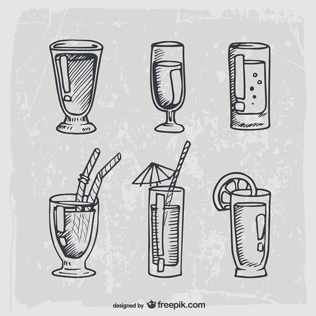626x626 Hand Drawn Cocktails And Alcohol Drinks Vector Free Download - Drinks Sketch