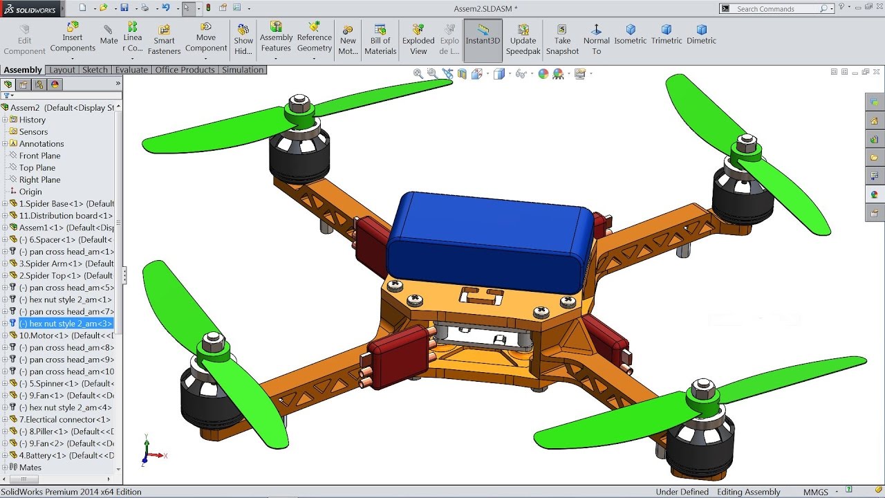1280x720 Solidworks Tutorial Sketch Quadcopter (Drone) In Solidworks - Drone Sketch