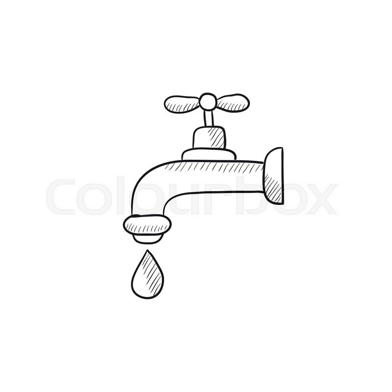 800x800 Faucet With Water Drop Vector Sketch Icon Isolated On Background - Drop Sketch