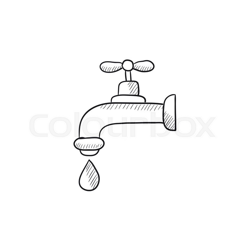 800x800 Dripping Tap With Drop Vector Sketch Icon Isolated On Background - Drop Sketch