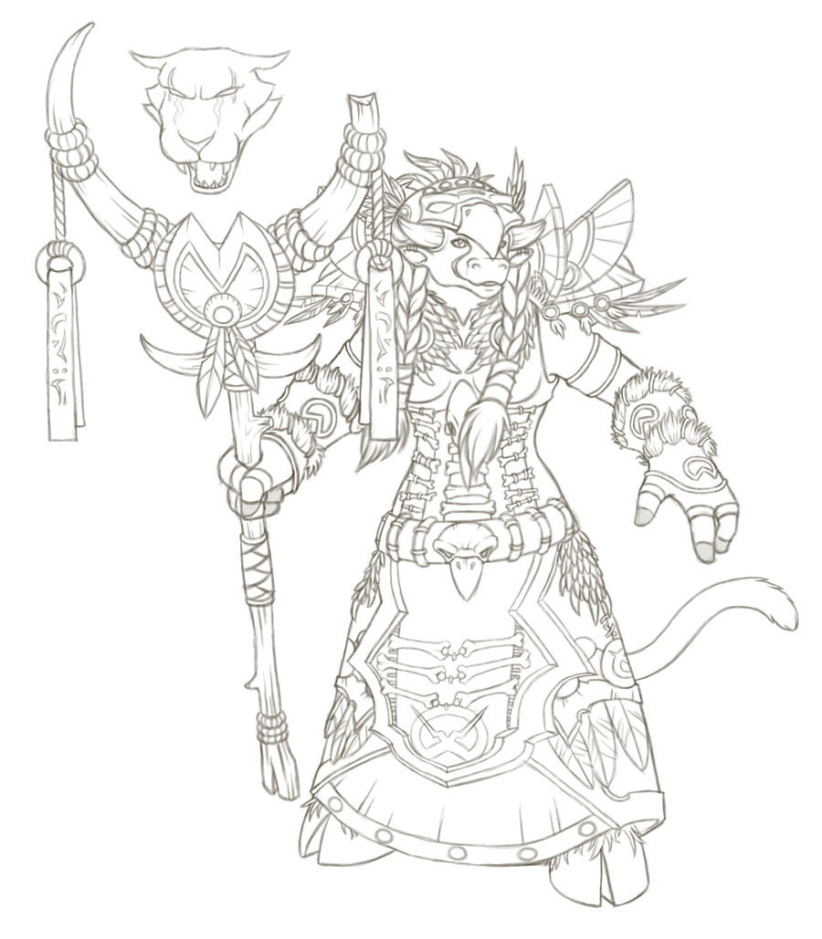 900x1029 A Sketch Of My Tauren Druid, Kowa! Wow - Druid Sketch