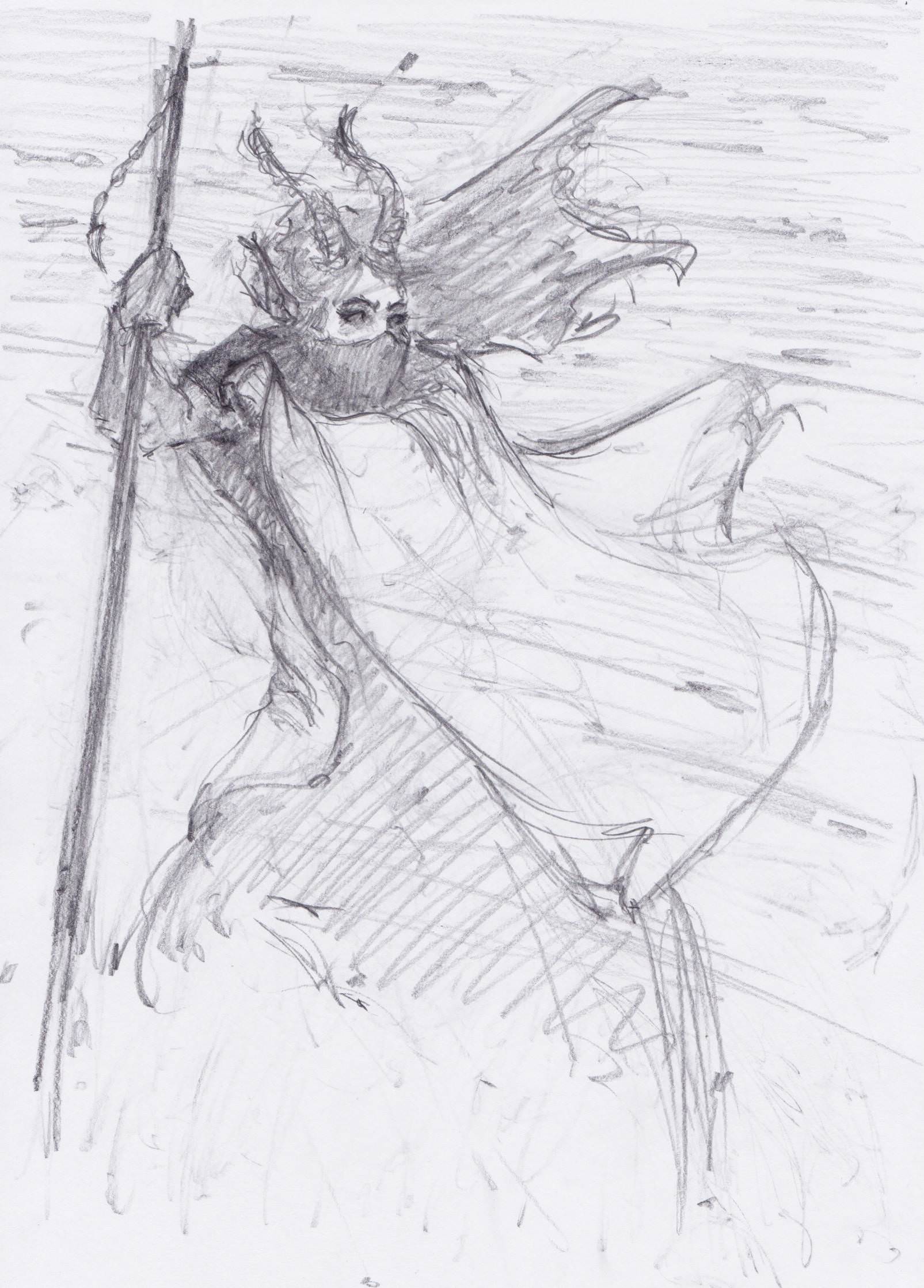 1605x2237 Rf] Messy Sketch Of Tiefling Druid In Snowstorm For Ugkrosa - Druid Sketch
