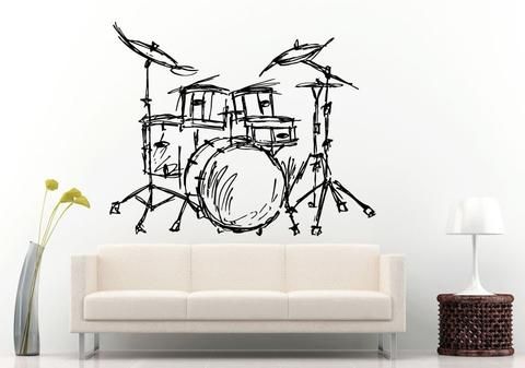 480x337 Drum Kit Sketch Wall Mural Drum Wall Art Drum Kit - Drum Kit Sketch