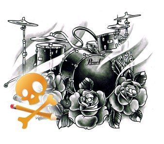 338x297 Drum Set Sketch Drum Tattoo Tattoos, Tattoo - Drum Set Sketch