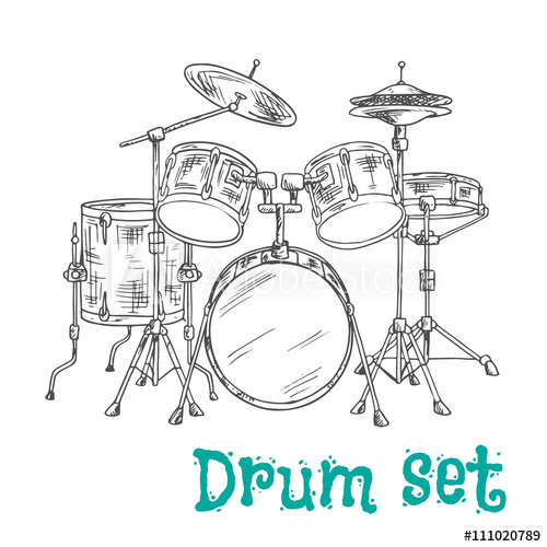 500x500 Five Piece Drum Kit Sketch Icon - Drum Set Sketch