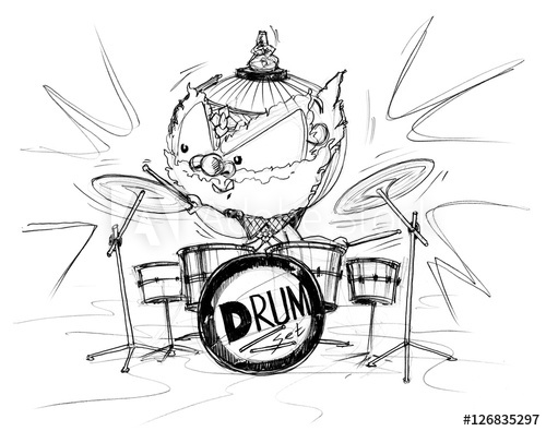 500x395 Siam Gumphant Playing Drum Set Show Cartoon - Drum Set Sketch