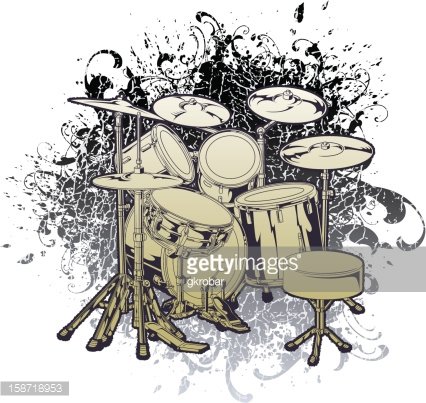 426x403 Drum Set 1 With Grunge Premium Clipart - Drum Set Sketch