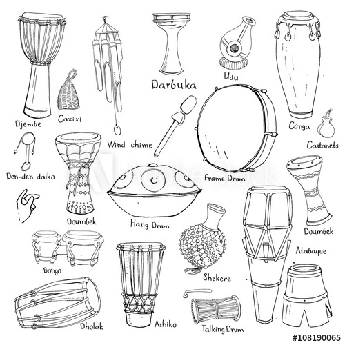 500x500 Drum Sketches With Names - Drum Sketch