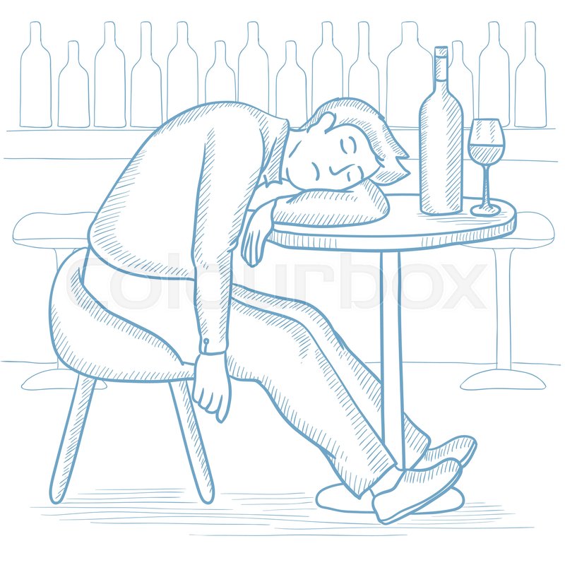 800x800 Caucasian Drunk Man Deeply Sleeping Near The Bottle Of Wine And - Drunk Man Sketch