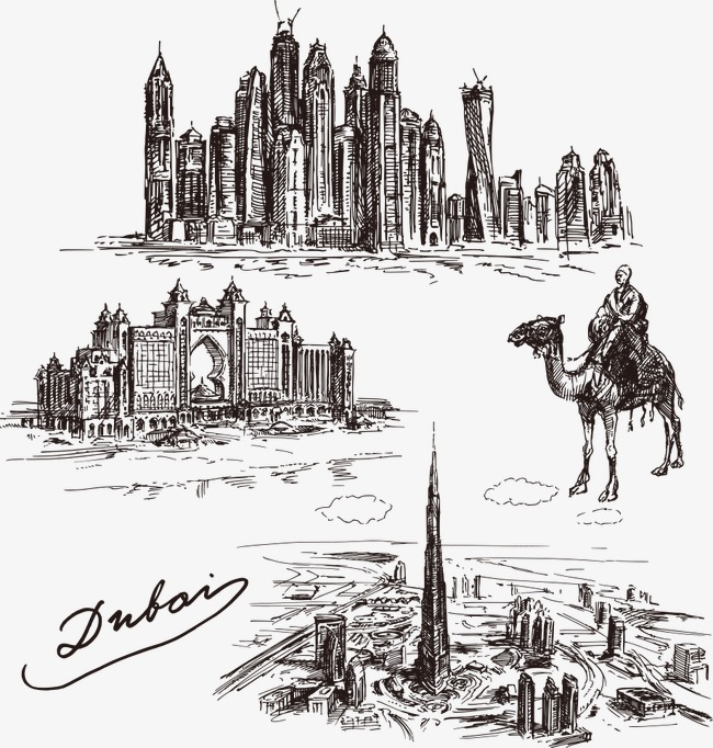650x682 Dubai Sketch Vector Illustration, Sketch Vector, House, City Png - Dubai Sketch