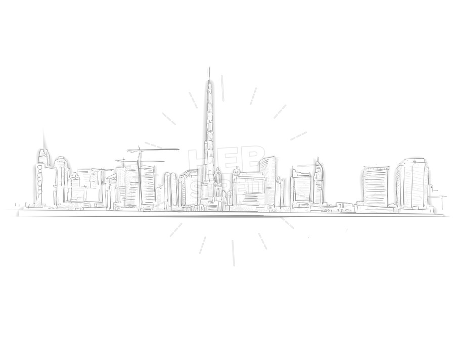 900x675 Dubai Skyline Landmark Sketch Hebstreits - Dubai Sketch