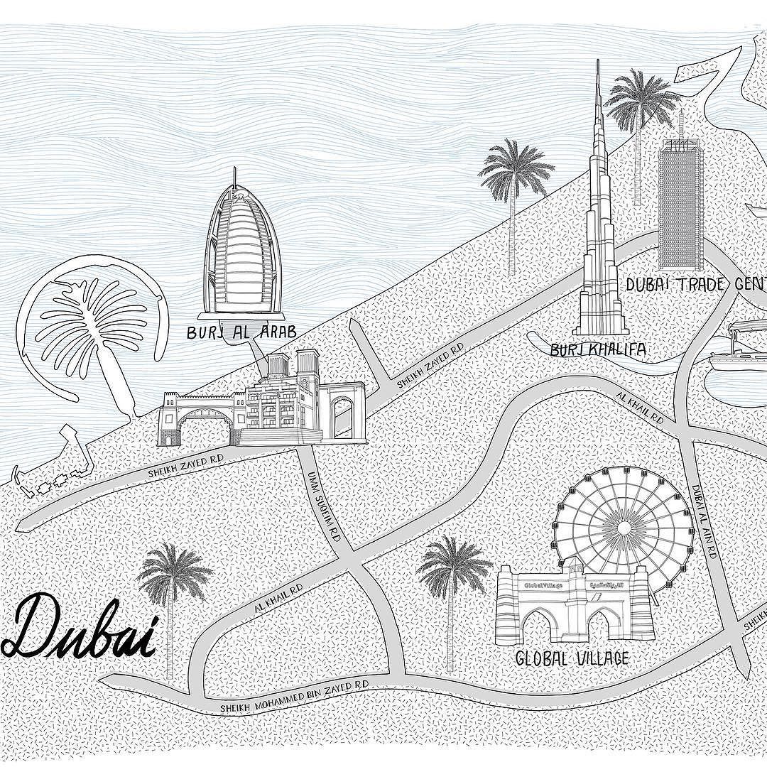 1080x1080 Mapping Out Dubai In A Simple Map This Week Ink - Dubai Sketch