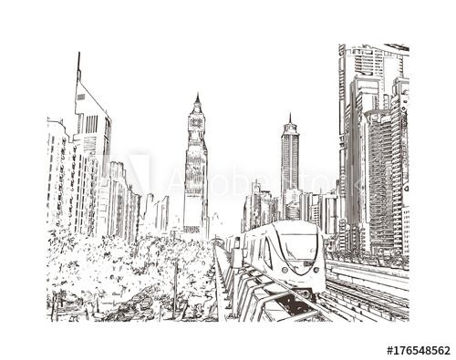 500x395 Sketch Of Dubai Metro In Vector Illustration. - Dubai Sketch