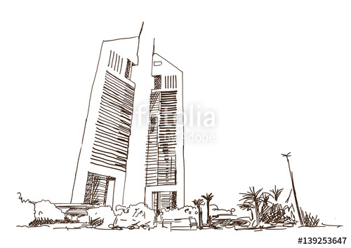 500x354 Sketch Of Emirates Tower Dubai In Vector Illustration. Stock - Dubai Sketch